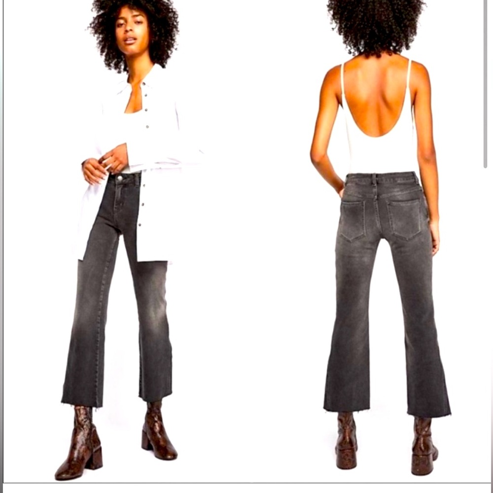 Free People Rita Raw Edge Crop Flare Jeans | Faded Black | 29R